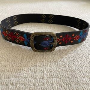 Lucky Brand Embroidered Brown Belt with Gold Buckle